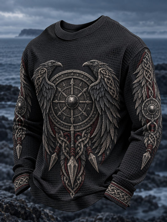 Herre Viking-printet vaffelstruktureret langærmet T-shirt