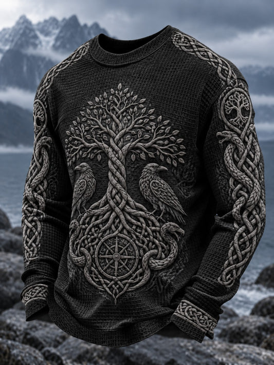 Herre Viking-printet vaffelstruktureret langærmet T-shirt
