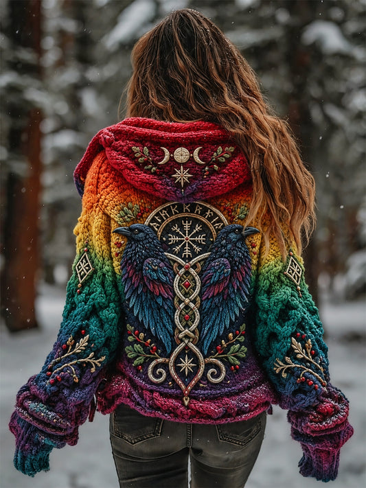 Kvinders Viking træ af livsmønster Gradient Multifarve Cardigan Strik jakke