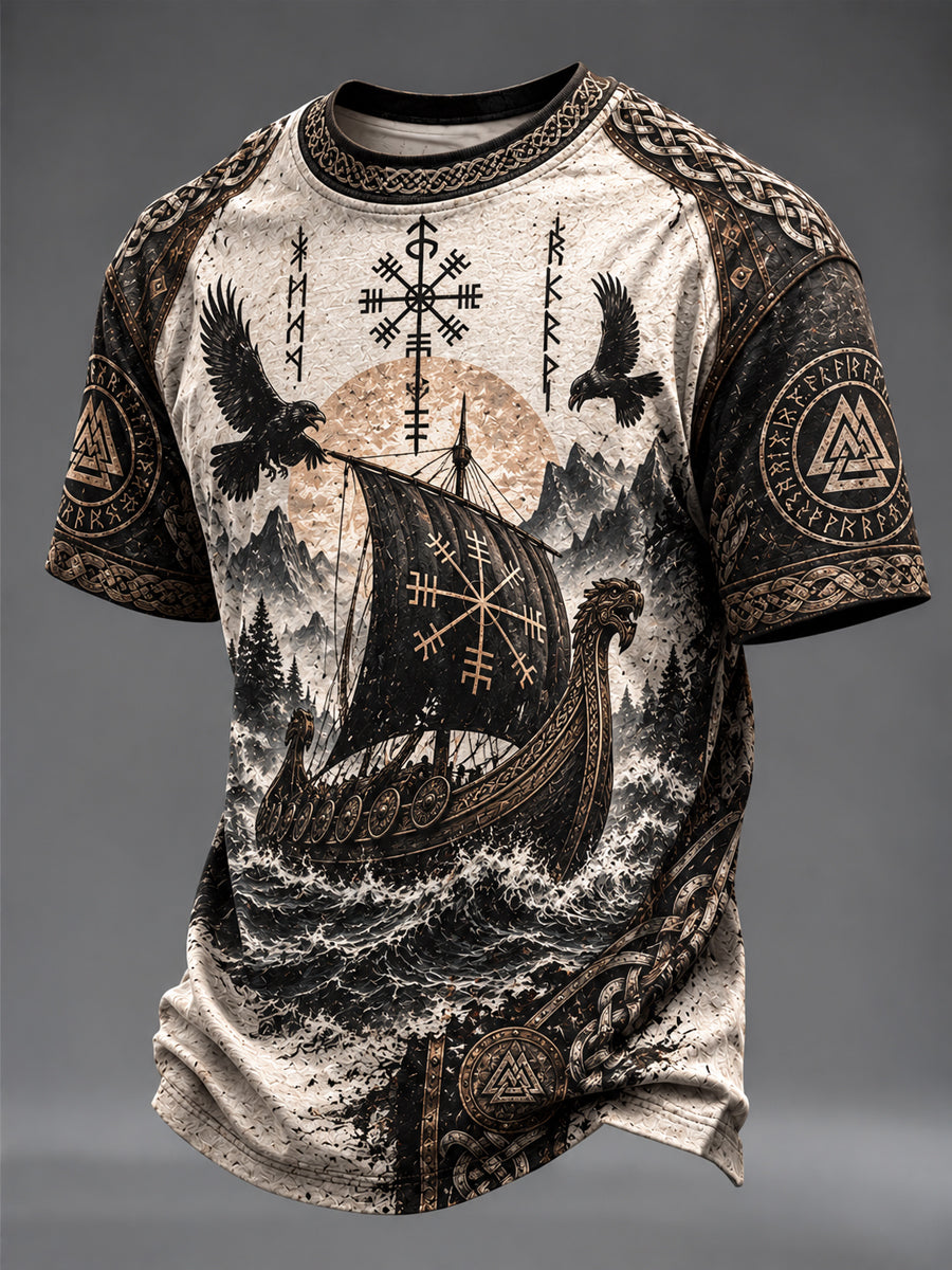 Mænds vikingetrykt t-shirt