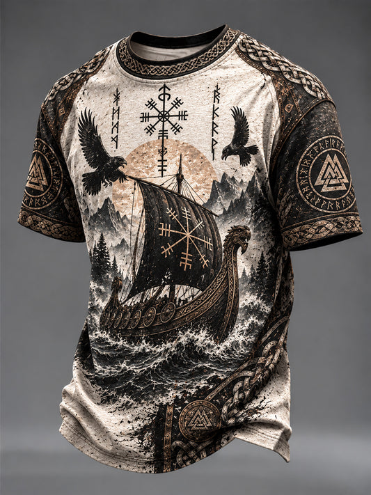 Mænds vikingetrykt t-shirt