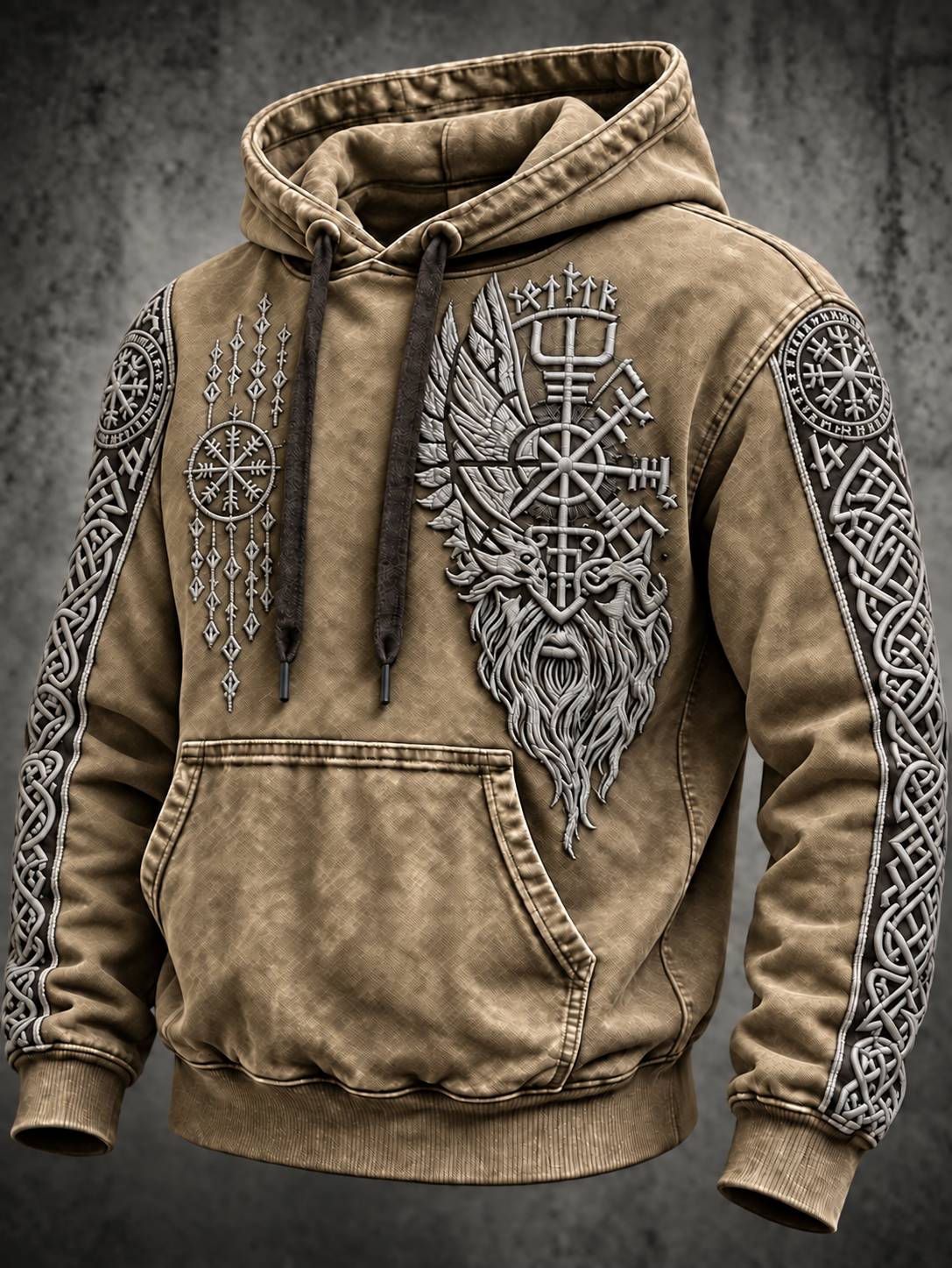 Mænds vintage vikingetotem-hættetrøje