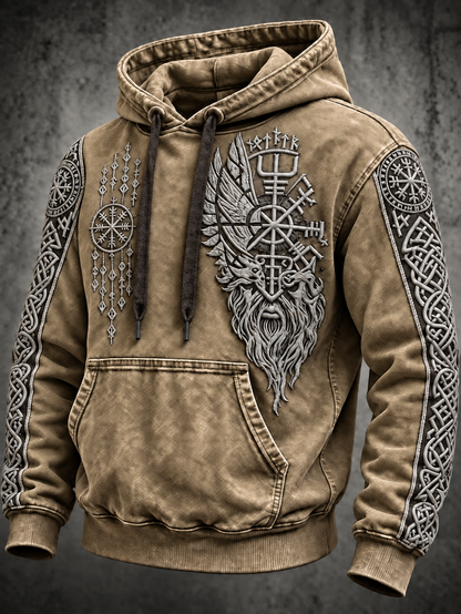 Mænds vintage vikingetotem-hættetrøje