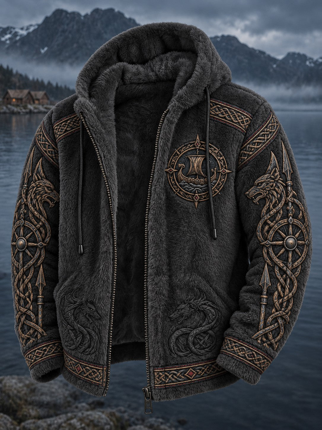 Mænds vikinge trykt flannel frakt