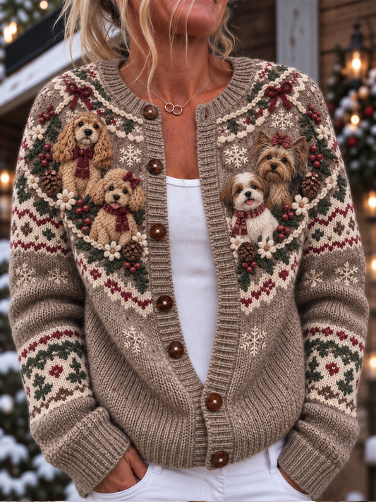 Kvinder Nordic Forest Dyr Print Knap Cardigan