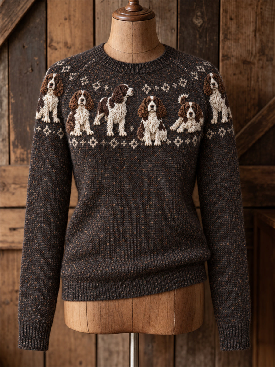 Kvinders Springer Spaniel Dogs Yoke Isle Print besætning hals sweater.