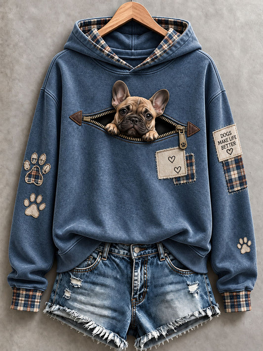 Kvinders sjove franske Bulldog Hoodie.