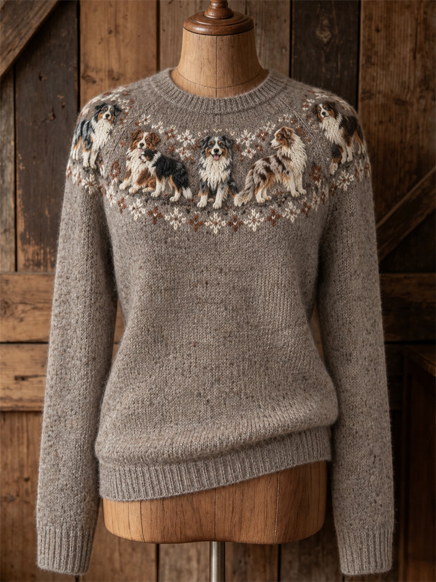 Kvinders australske Shepherd hunde Yoke Isle Print besætning hals sweater.