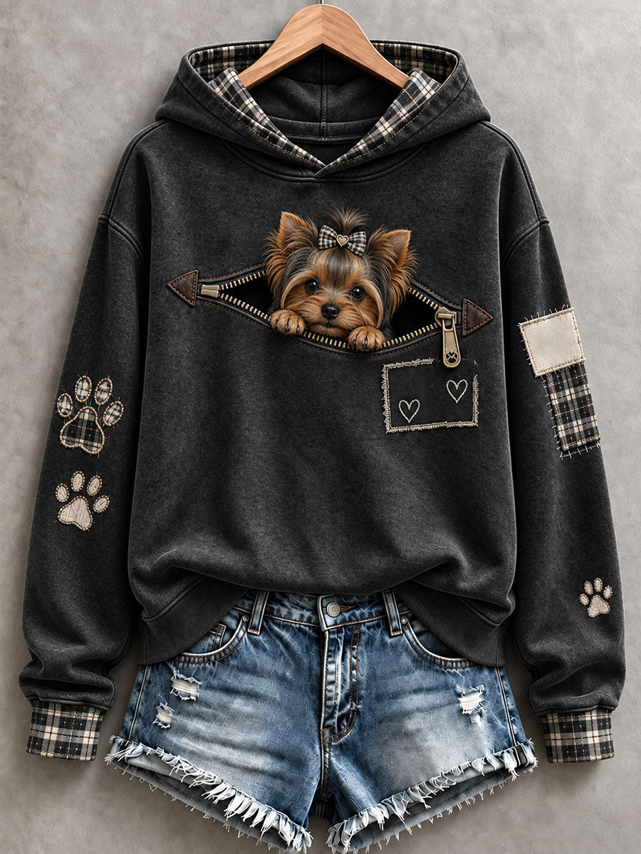 Sjov damehoodie med Yorkshire Terrier
