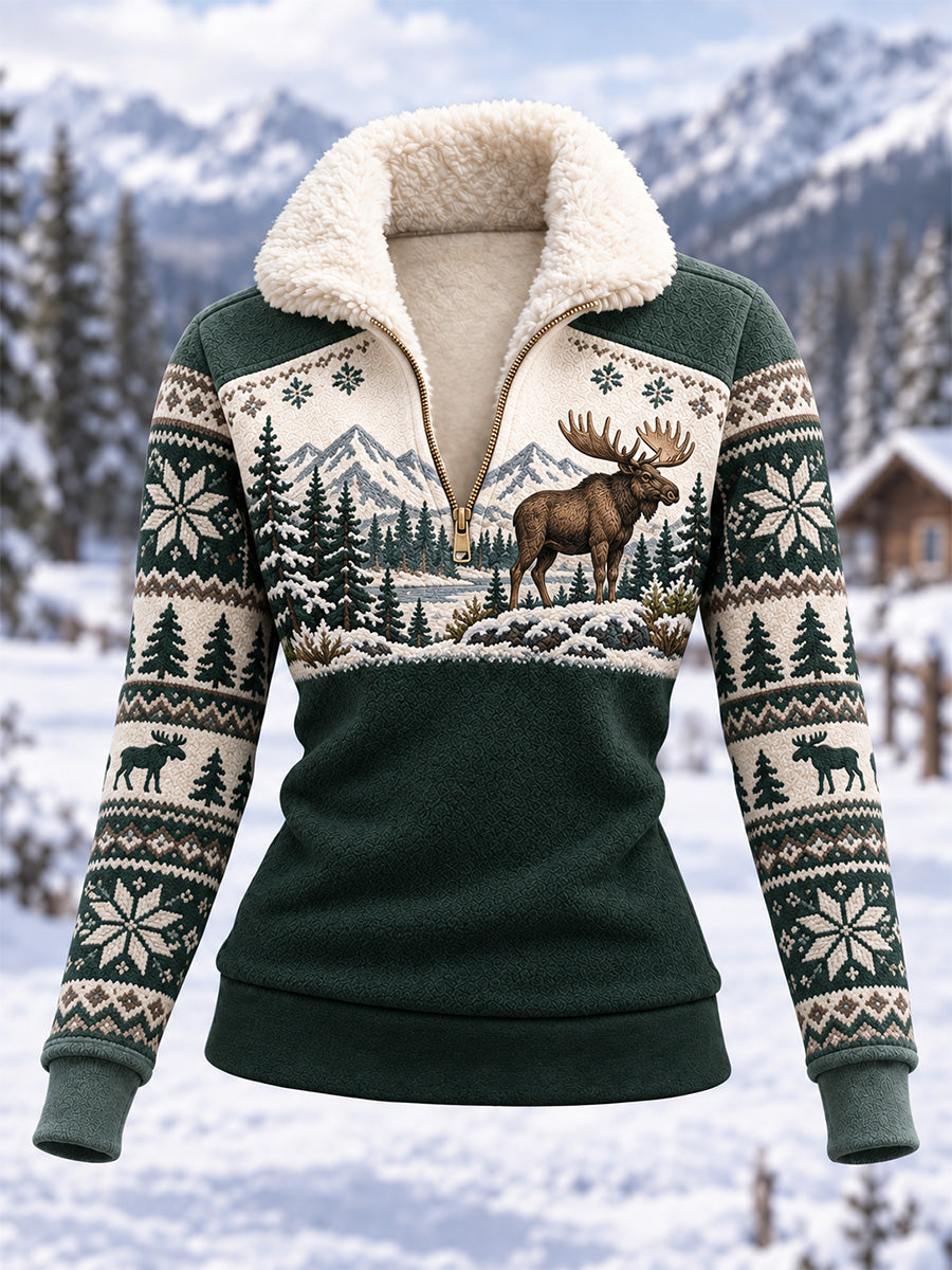 Kvinders vinter Moose Print Casual Composite Fleece Hoodies