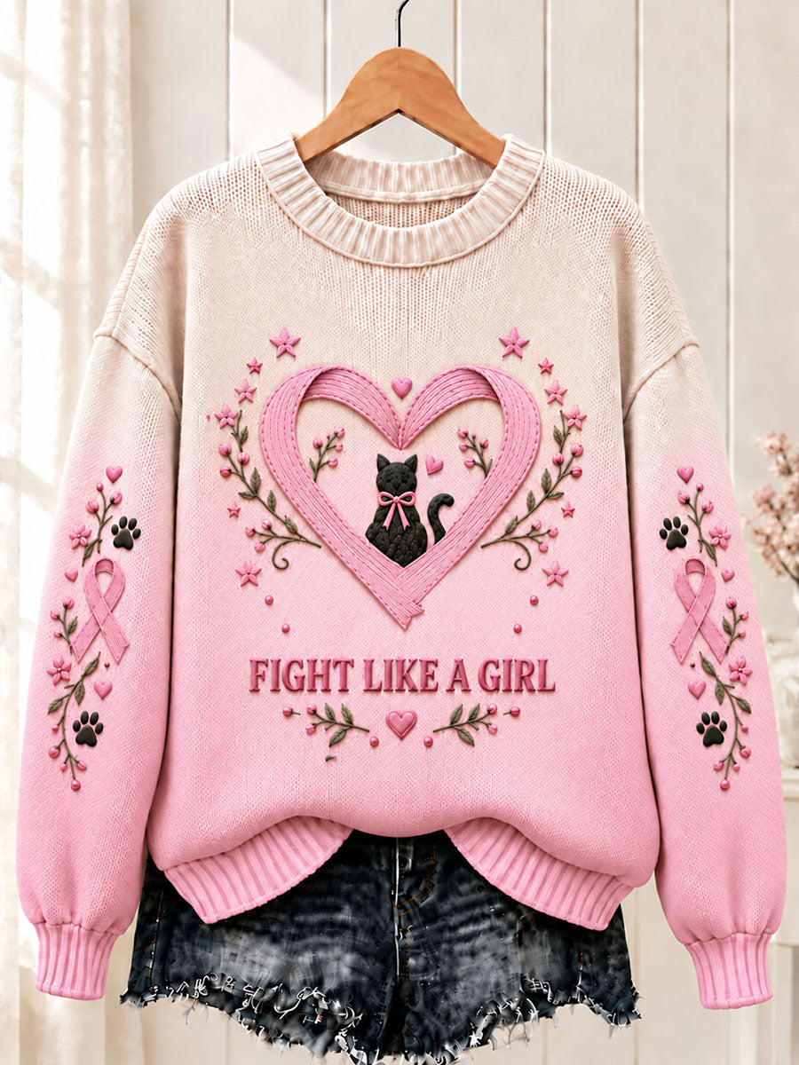 Kvinder brystkræft Pink Ribbon Sort Kat besætning hals Sweater Sweer