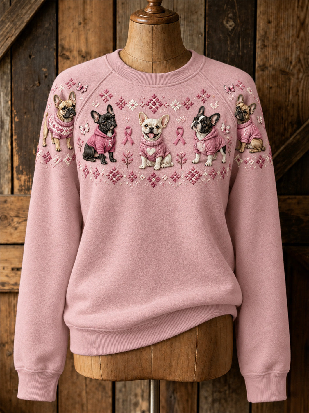 Kvinders hund mønster og lyserød velgørenhed Bånd Design Casual Raglan Sweatshirt