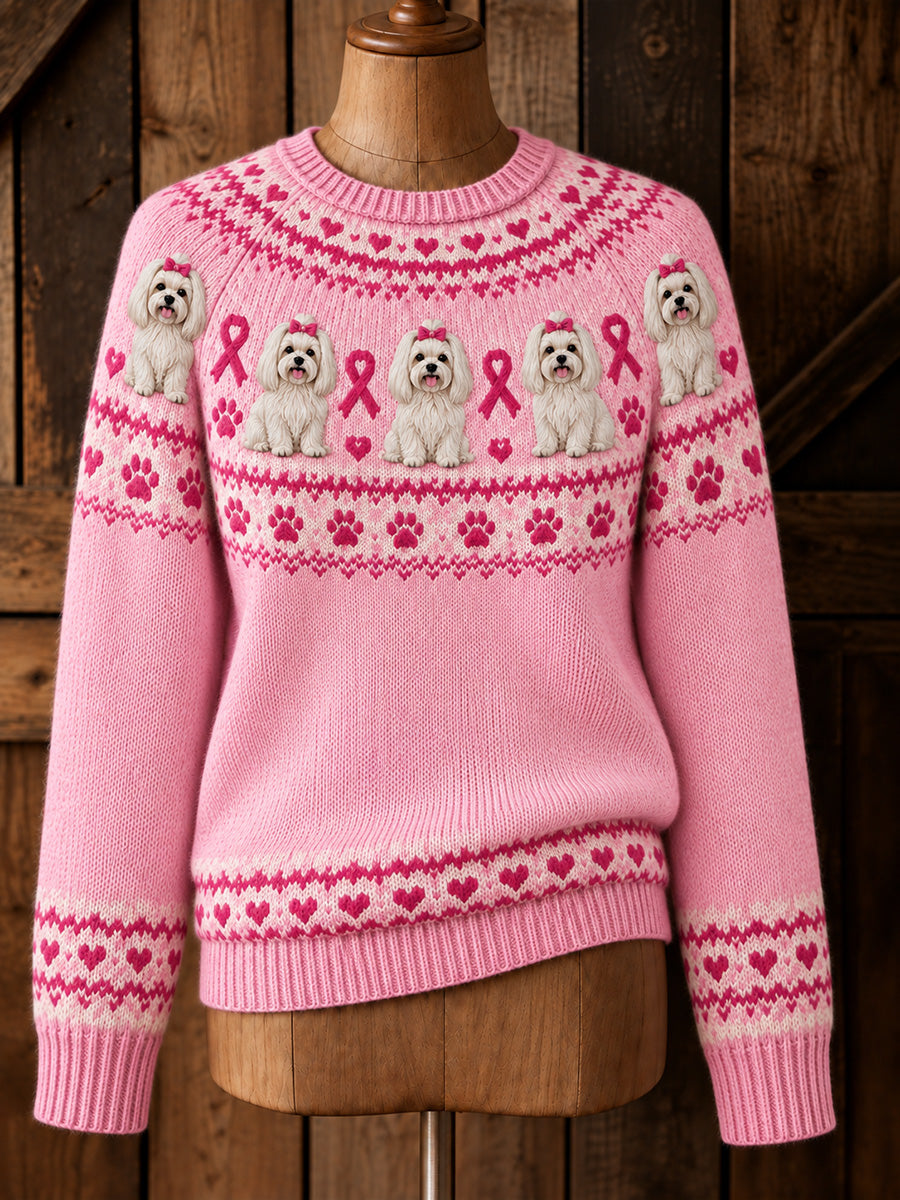 Kvinders vintage lyserød bånd malteserjokke Isle-print langærmet sweater