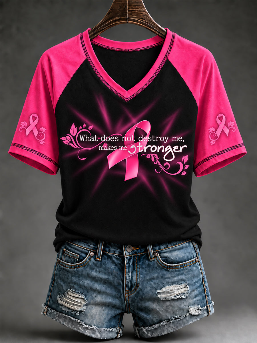 Kvinders brystkræft bevidsthed Pink Ribbon Støtte V-hals korte ærme T-shirt