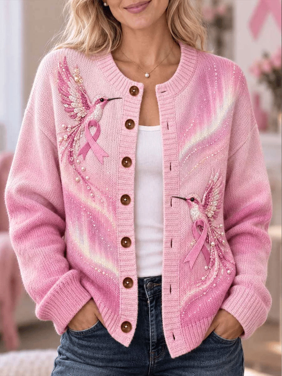 Kvinders brystkræft Bevidsthed Trykt Casual Cardigan
