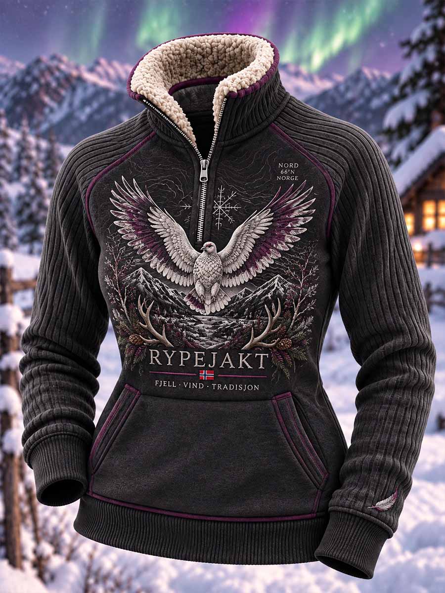 Kvinners vintage sweatshirt med rypeprint for jaktseongen