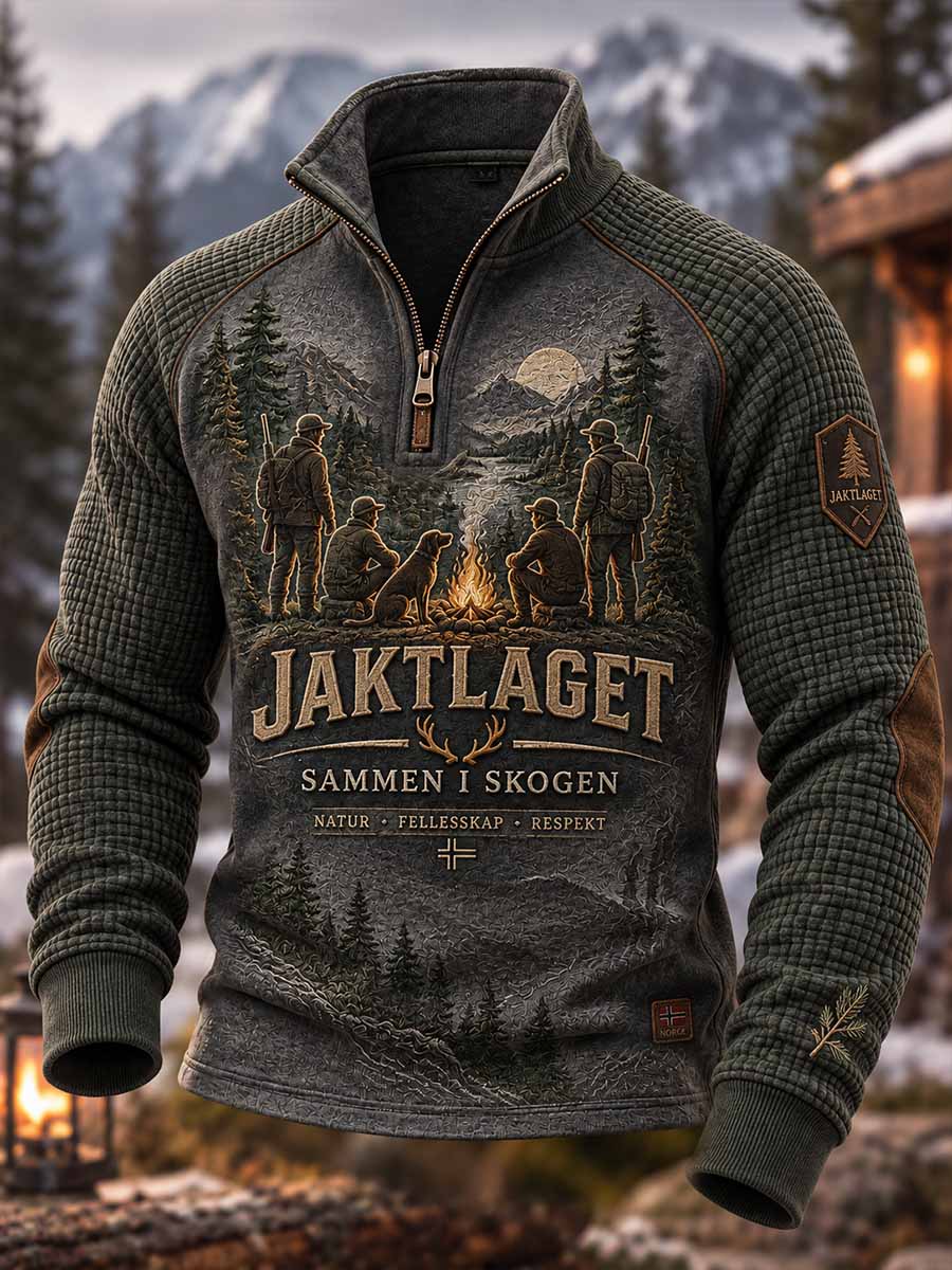 Vintage-sweatshirt for menn med jaktmotiv, til utendørsbruk og livsstil
