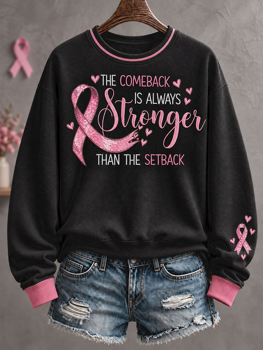 Kvinders brystkræft bevidsthed Blomsterkunst trykt sweatshirt