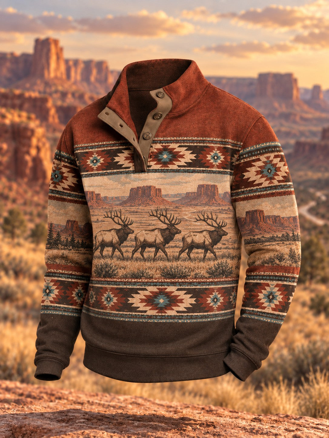 Mænds retro western-printet sweatshirt