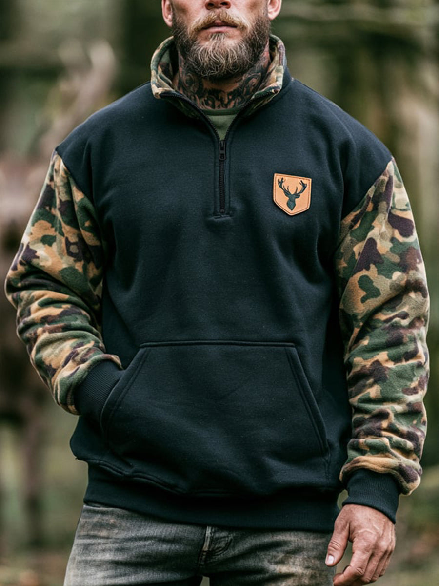 Mænds retro farveblok udendørs sweatshirt med lynlås