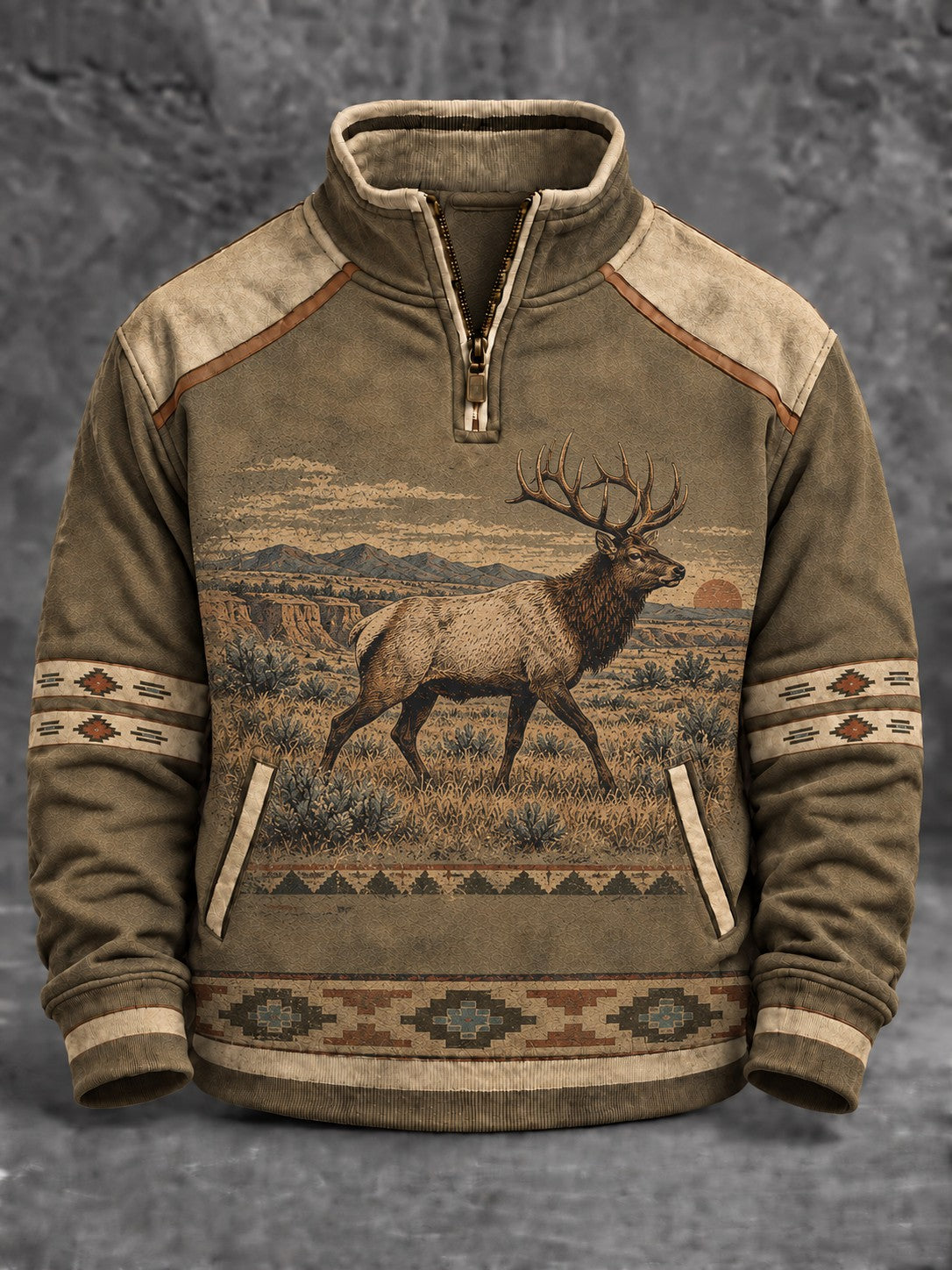 Mænds retro western-printet sweatshirt