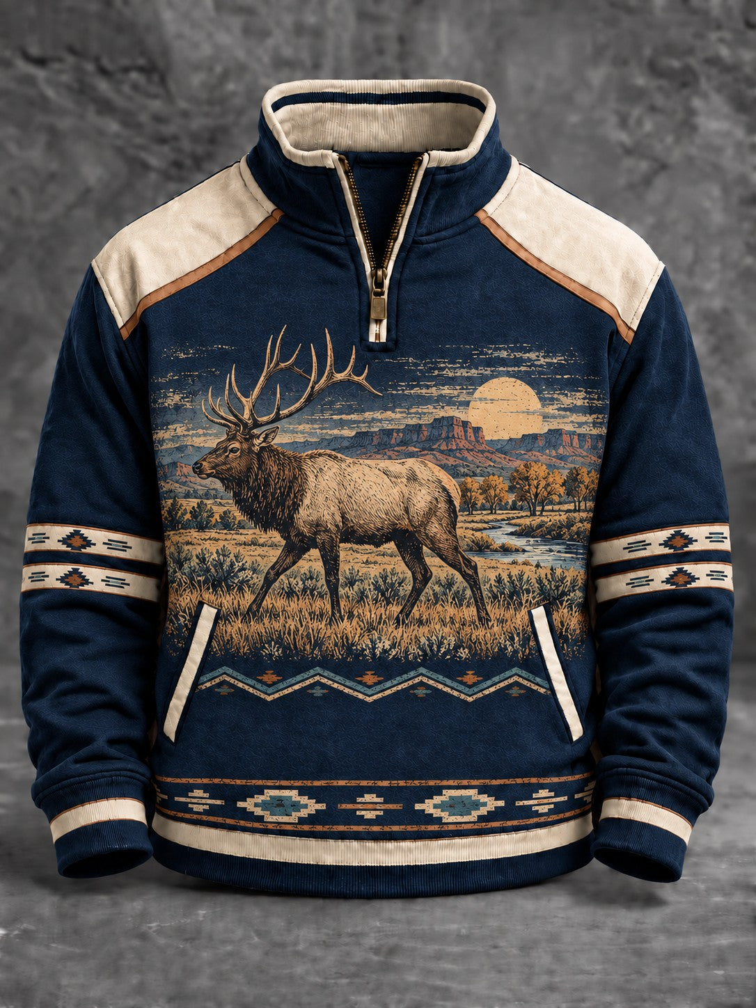 Mænds retro western-printet sweatshirt
