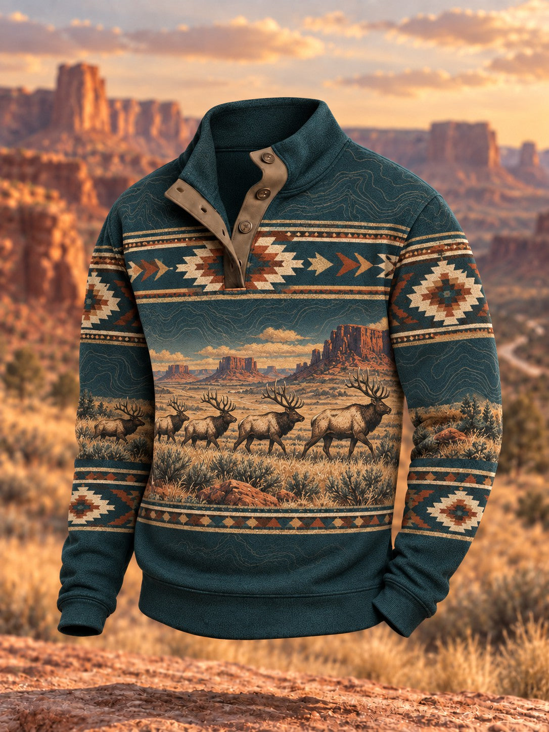 Mænds retro western-printet sweatshirt