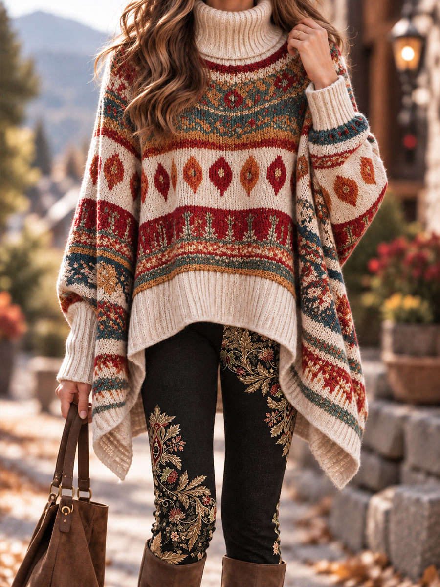 Kvinders Retro Vinter Etnisk Geometrisk Høj hals Pullover