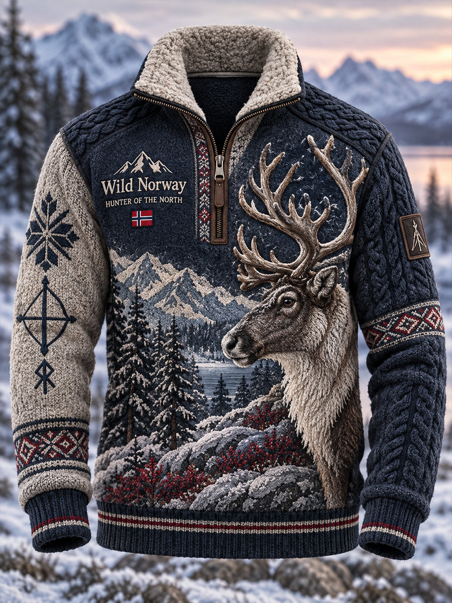 Mænds Norges jagt sæson Print Casual Stand-Collar Sweatshirt