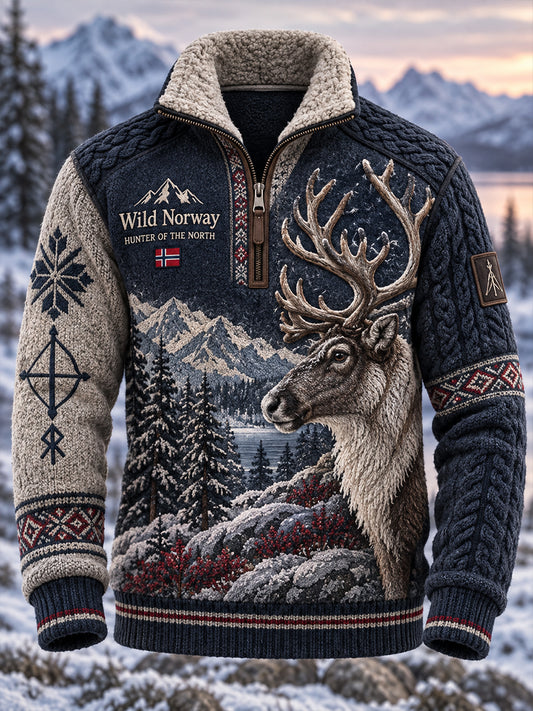 Mænds Norges jagt sæson Print Casual Stand-Collar Sweatshirt