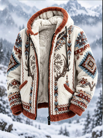 Mænds Vintage Nordic-stil Aztec hjort hoved tyk flannel jakken