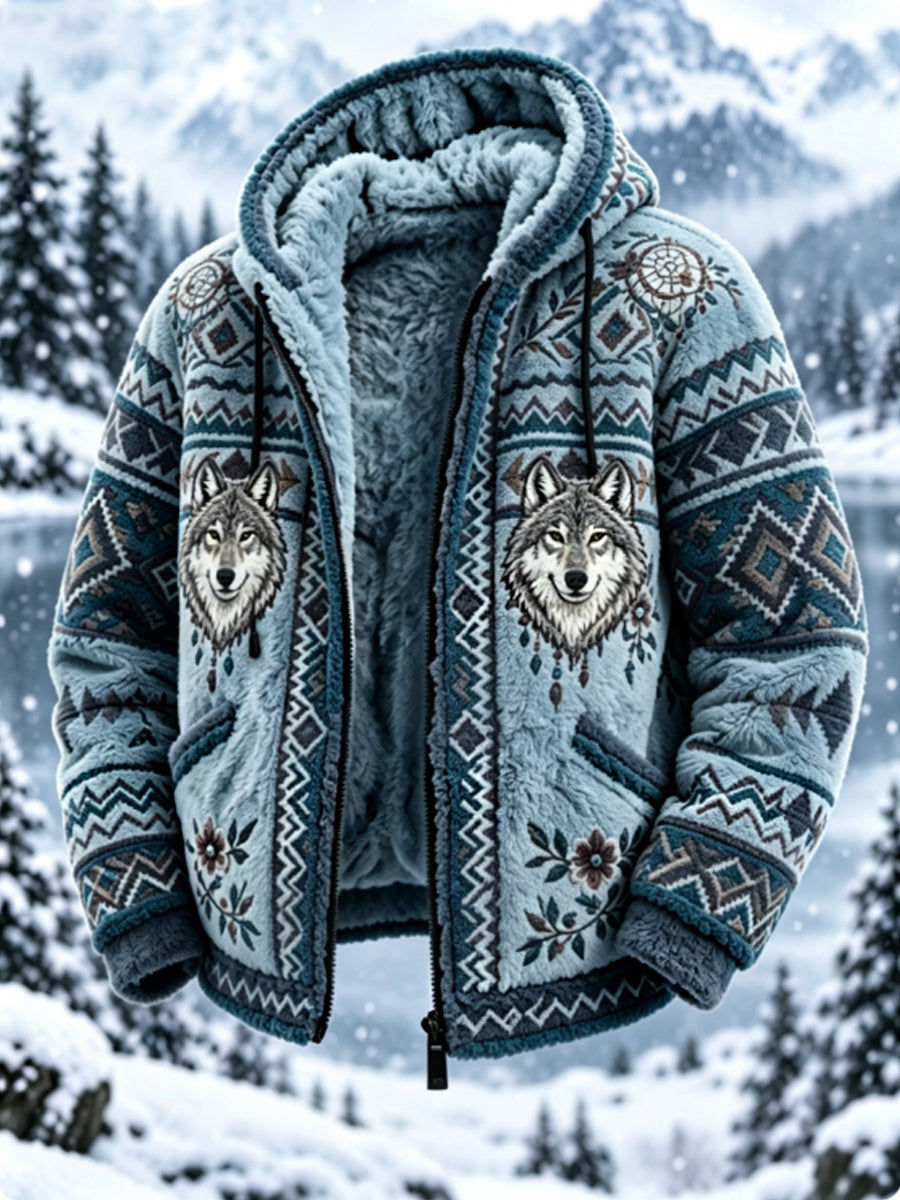 Mænds Vintage Nordic-stil Aztec hjort hoved tyk flannel jakken