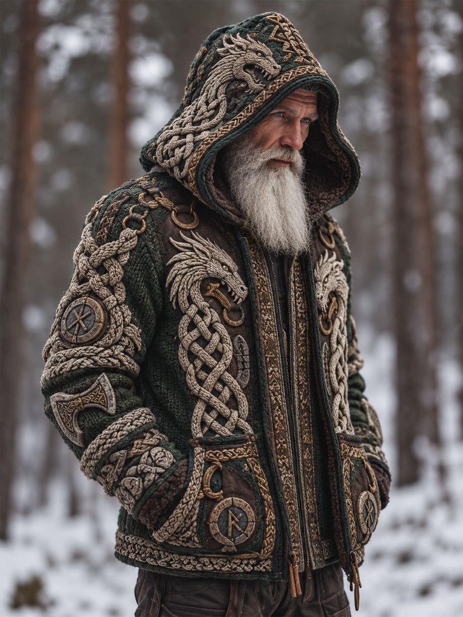 Herre Viking Kunst Hættetrøje med Lågning