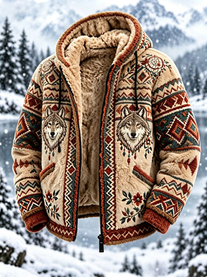 Mænds vintage flanneljakke i nordisk stil med aztekisk hjortehovedmotiv