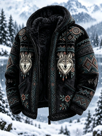 Mænds vintage flanneljakke i nordisk stil med aztekisk hjortehovedmotiv