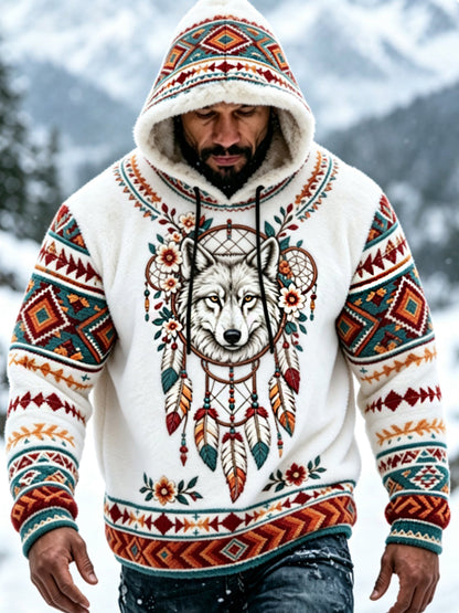 Mænds Viking Vintage Wolf Celtic Flannel varm hætteri
