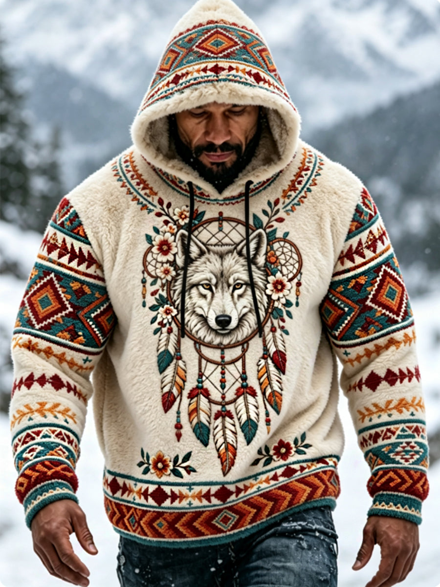 Mænds Viking Vintage Wolf Celtic Flannel varm hætteri