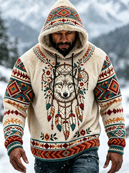 Mænds Viking Vintage Wolf Celtic Flannel varm hætteri