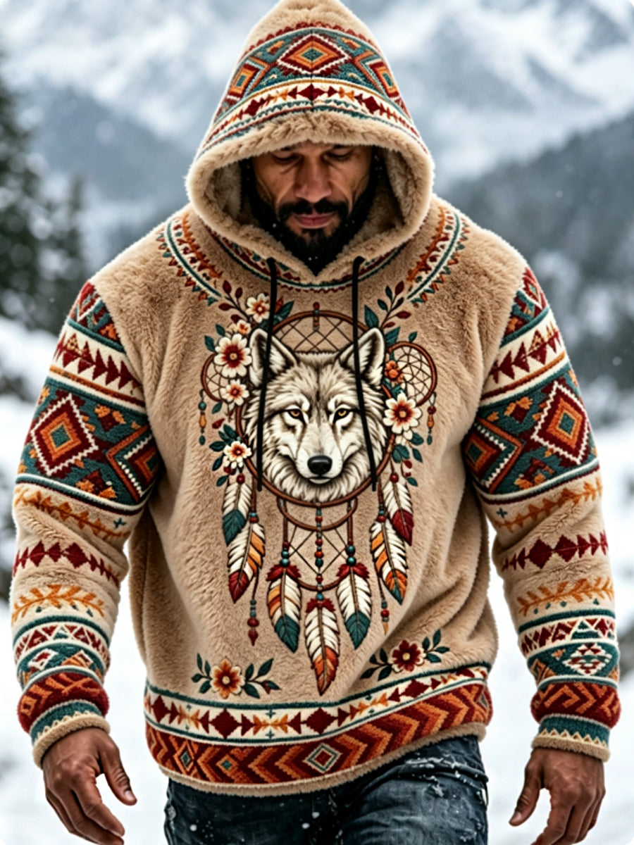 Mænds Viking Vintage Wolf Celtic Flannel varm hætteri