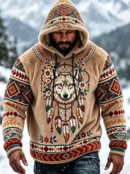 Mænds Viking Vintage Wolf Celtic Flannel varm hætteri