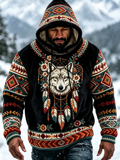Mænds Viking Vintage Wolf Celtic Flannel varm hætteri