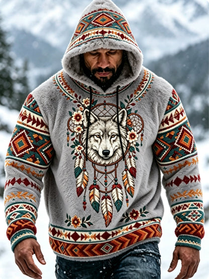 Mænds Viking Vintage Wolf Celtic Flannel varm hætteri