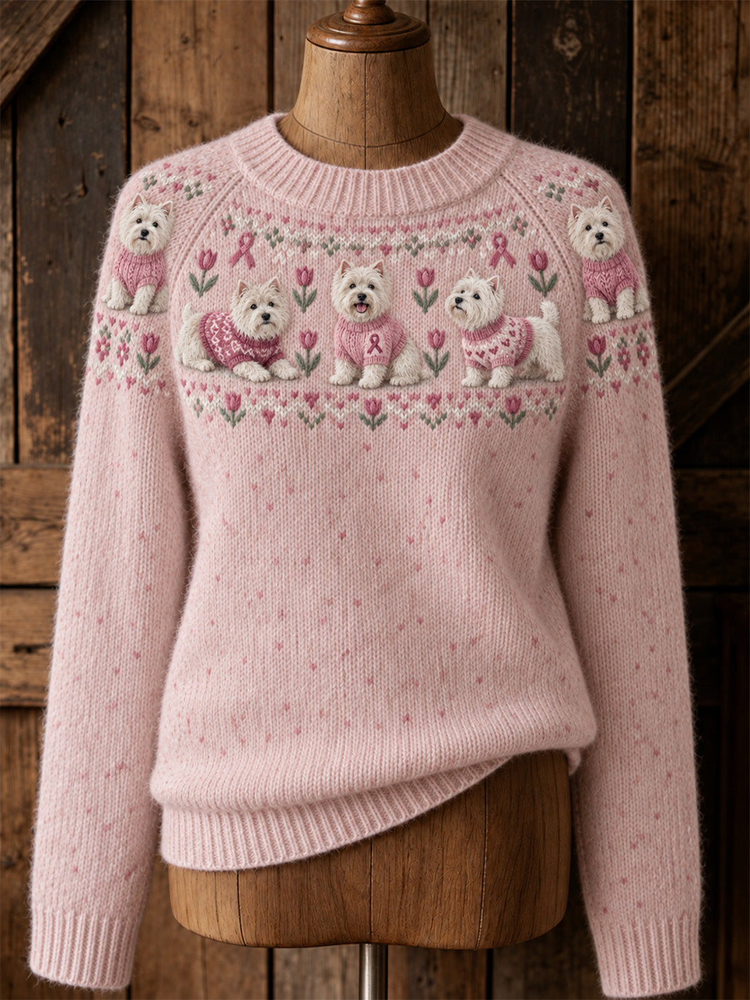 Kvinders hund mønster og lyserød velgørenhed Bånd Design Casual Raglan Sweee