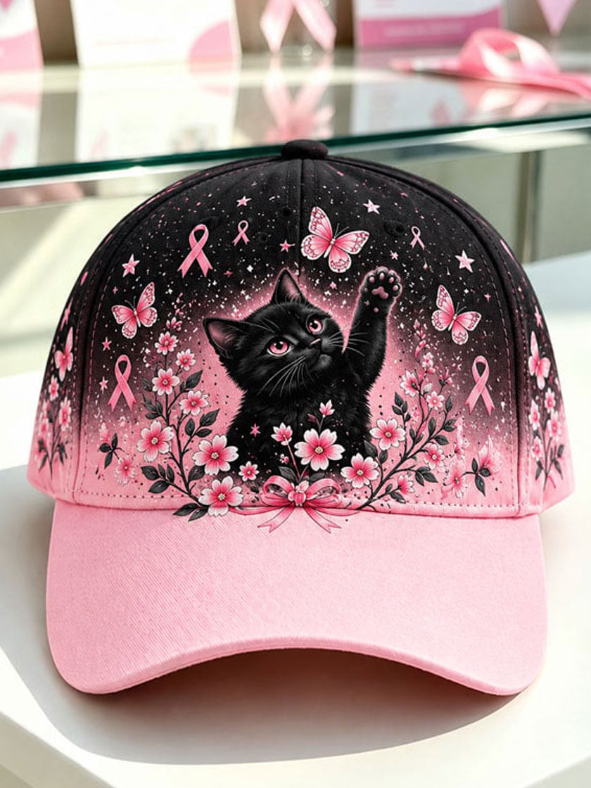 Brystkræftbevidstheds katteprint afslappet unisex hat