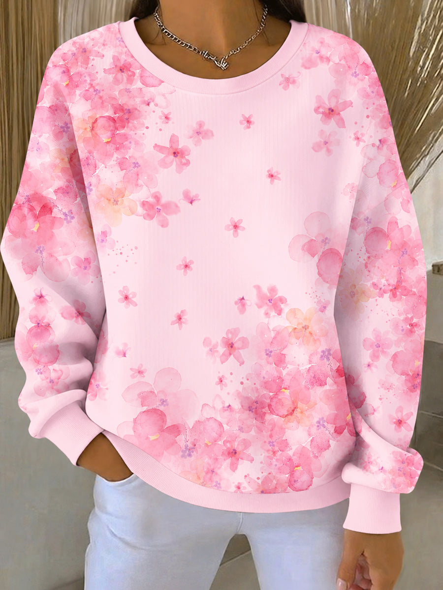 Kvinders lyserøde blomster Print Casual Sweatshirt