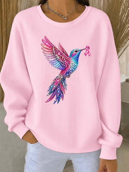 Kvinders brystkræft ribbet rundhals-sweatshirt
