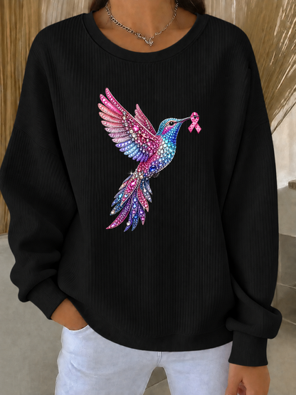 Kvinders brystkræft ribbet rundhals-sweatshirt