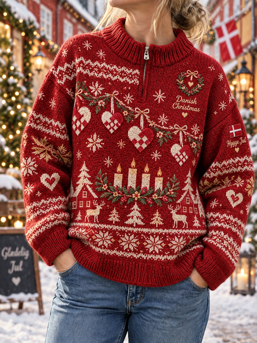 Kvinders julemotiveret print strikket turtleneck sweatshirt med lange ærmer