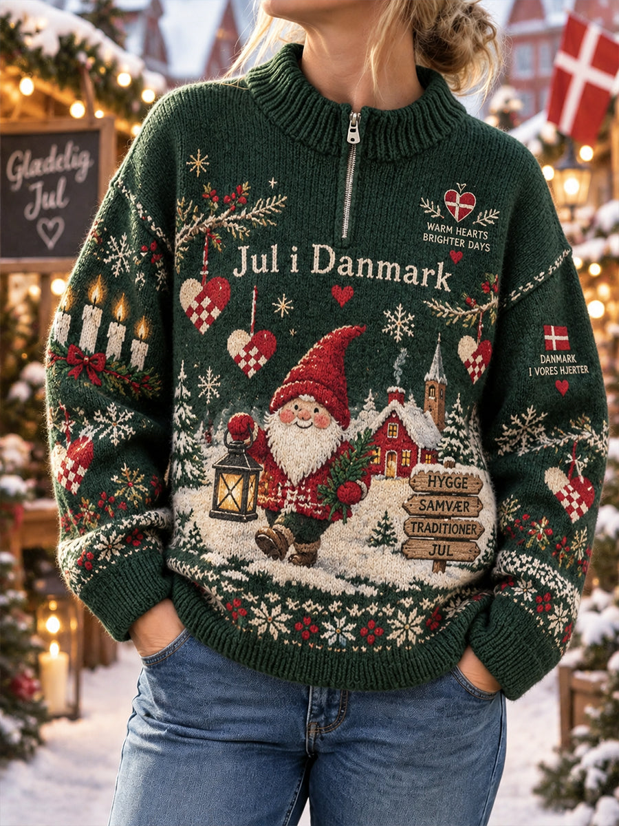 Kvinders julemotiveret print strikket turtleneck sweatshirt med lange ærmer
