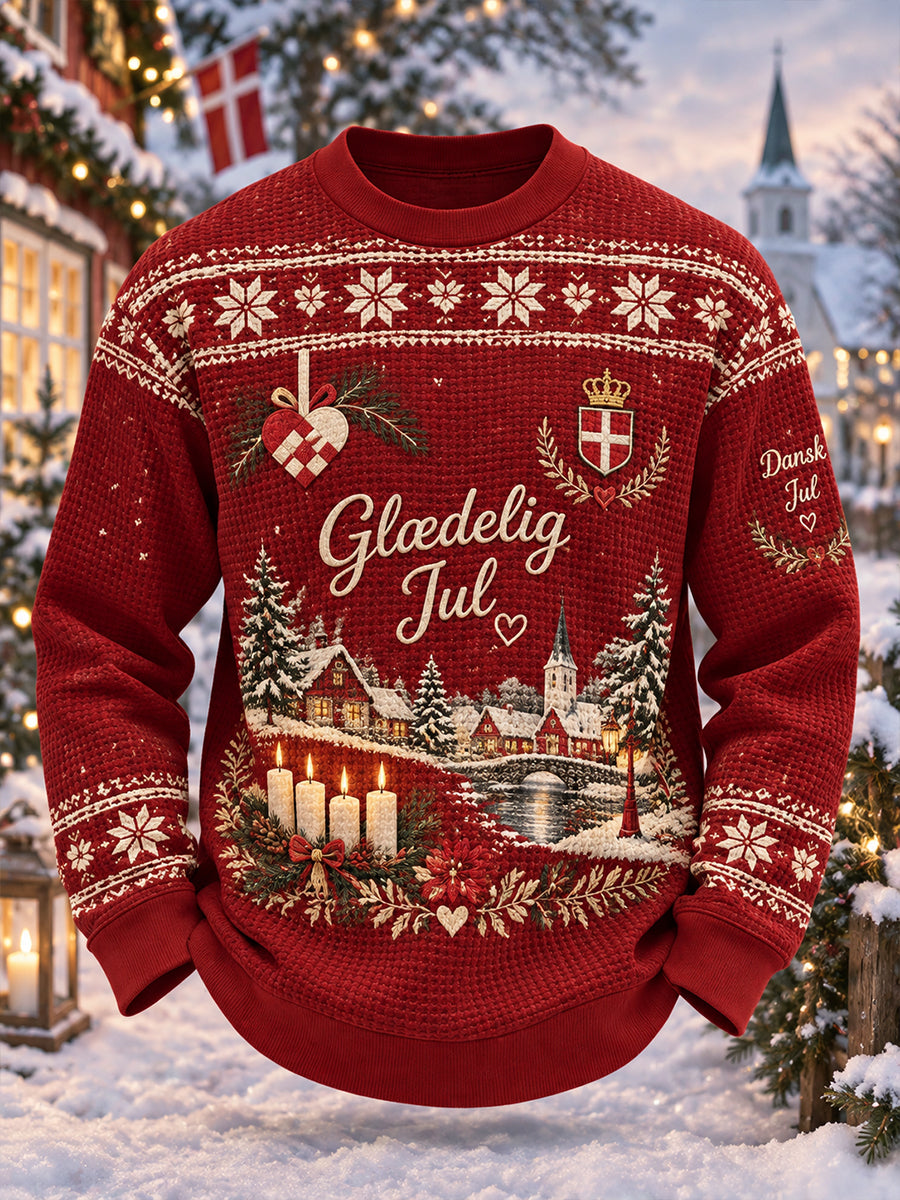 Mænds jul-tema Print Vaffel-Knit langærme øverst